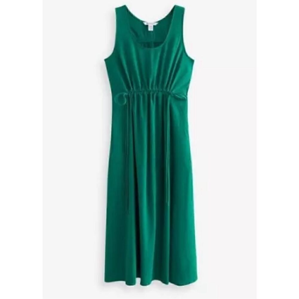 Athleta Emerald Green Echo Midi Dress Size Small Ruched Waist Maxi Tank